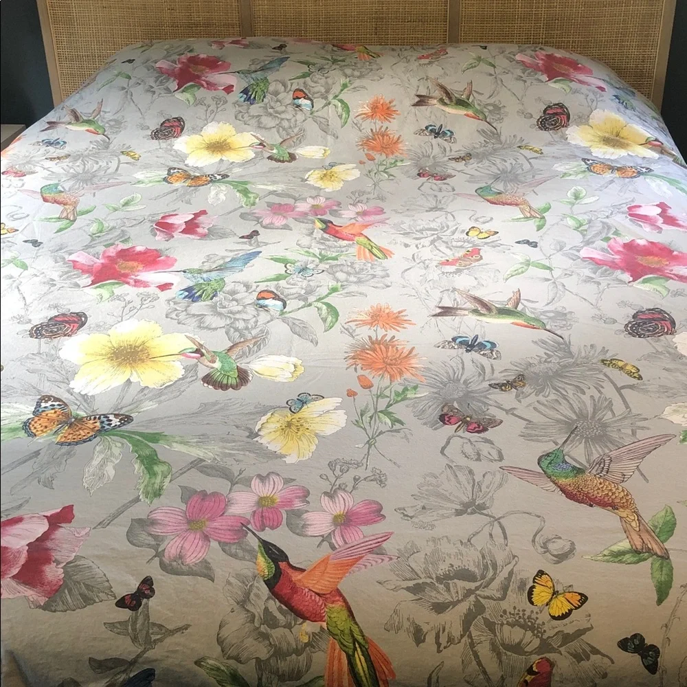 Pottery Barn 100% Cotton Full/Queen Duvet Cover Hummingbirds Butterflies Floral